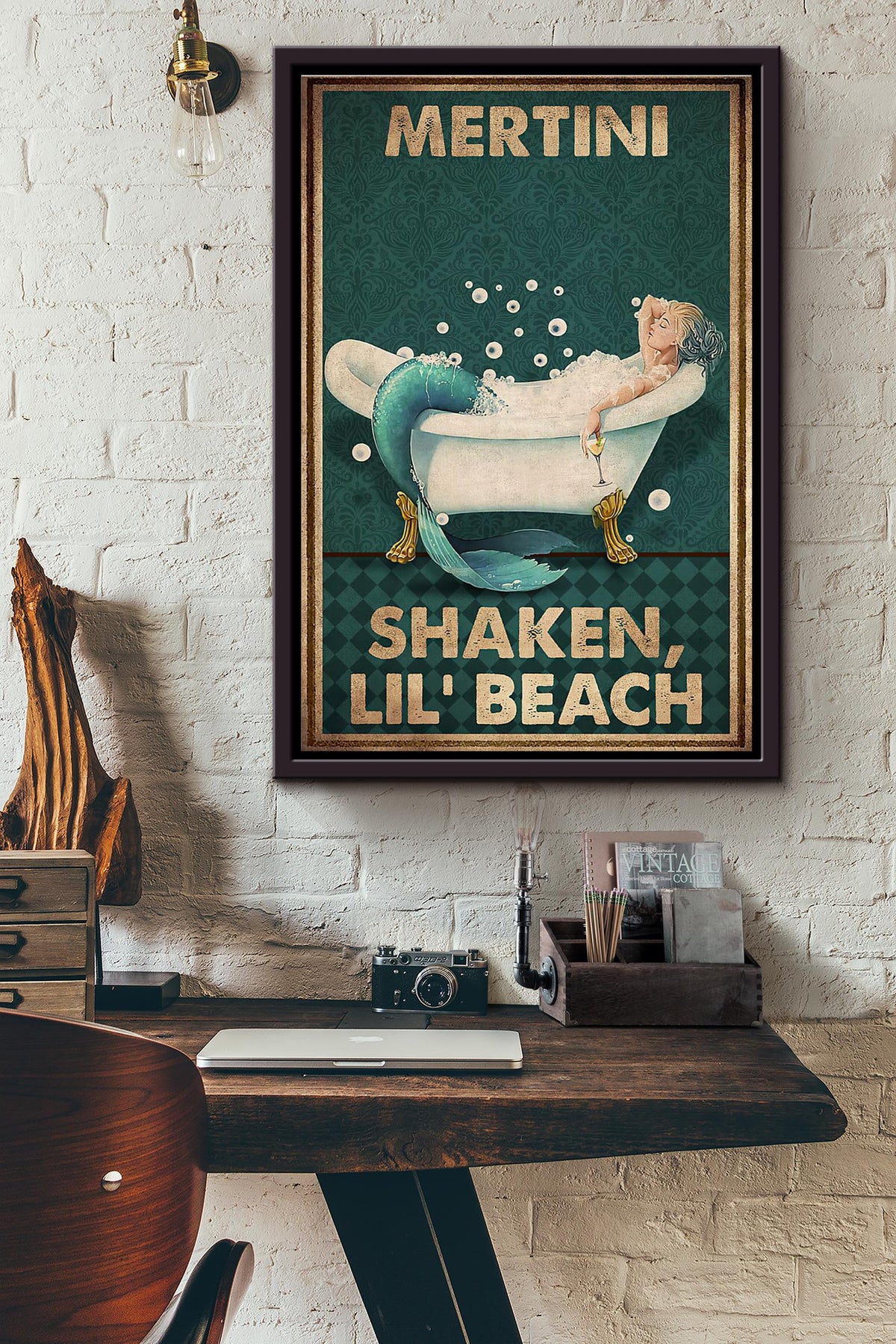 Mertini Mermaid Shaken Lil Beach Poster Framed Matte Canvas
