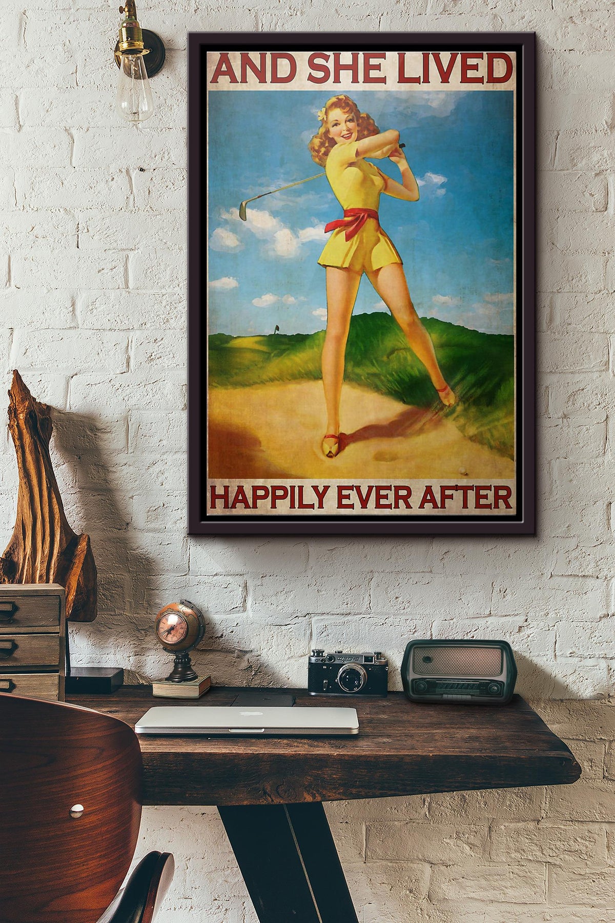 Golf Pinup Girl And She Lived Happily Ever After Poster Framed Matte Canvas