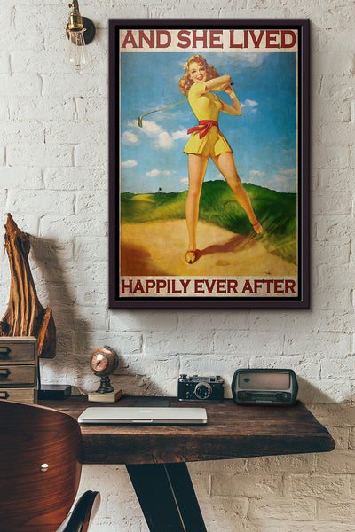 Golf Pinup Girl And She Lived Happily Ever After Poster Framed Matte Canvas