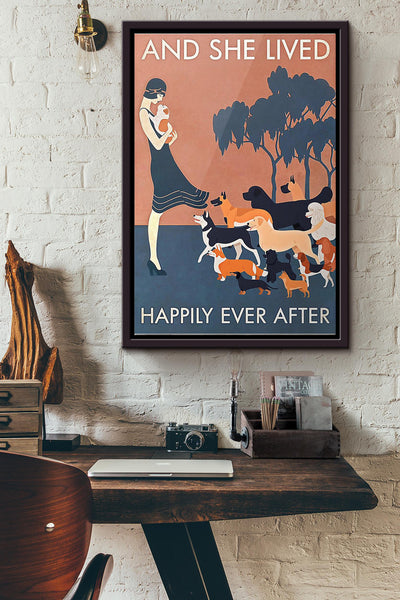 Dog Lovers And She Lived Happily Ever After Poster Framed Matte Canvas