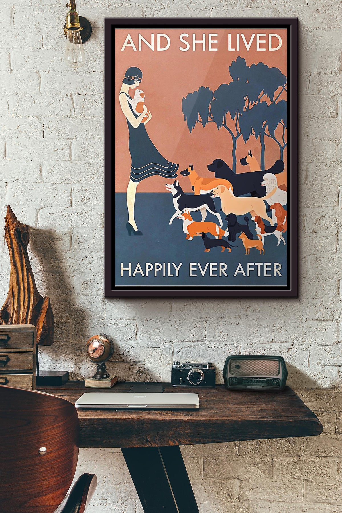 Dog Lovers And She Lived Happily Ever After Poster Framed Matte Canvas