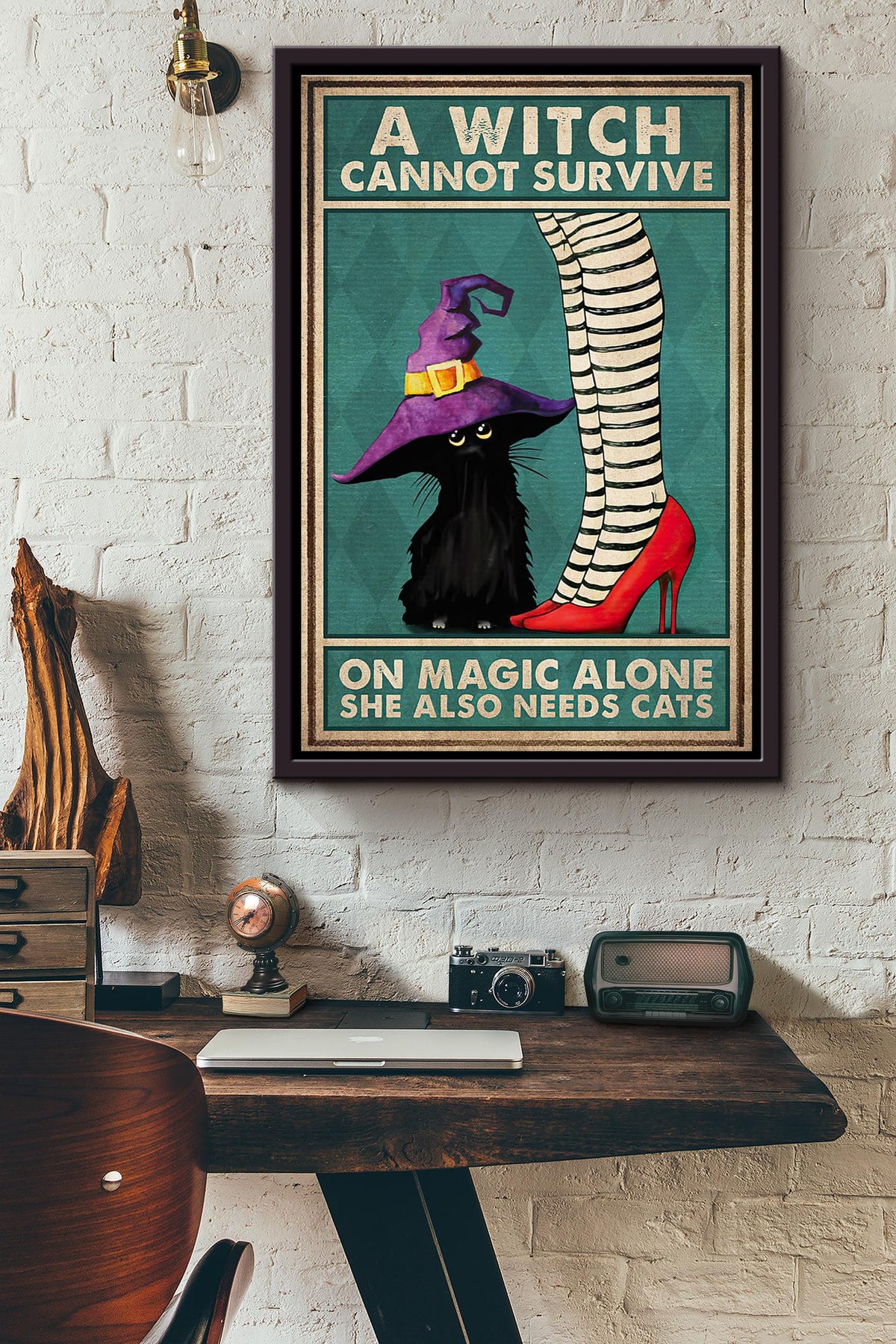 A Witch Cannot Survive On Magic Alone She Also Needs Cats Poster Framed Matte Canvas