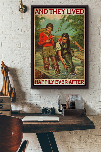 Fishing They Lived Happily Ever After Framed Matte Canvas