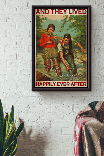 Fishing They Lived Happily Ever After Framed Matte Canvas