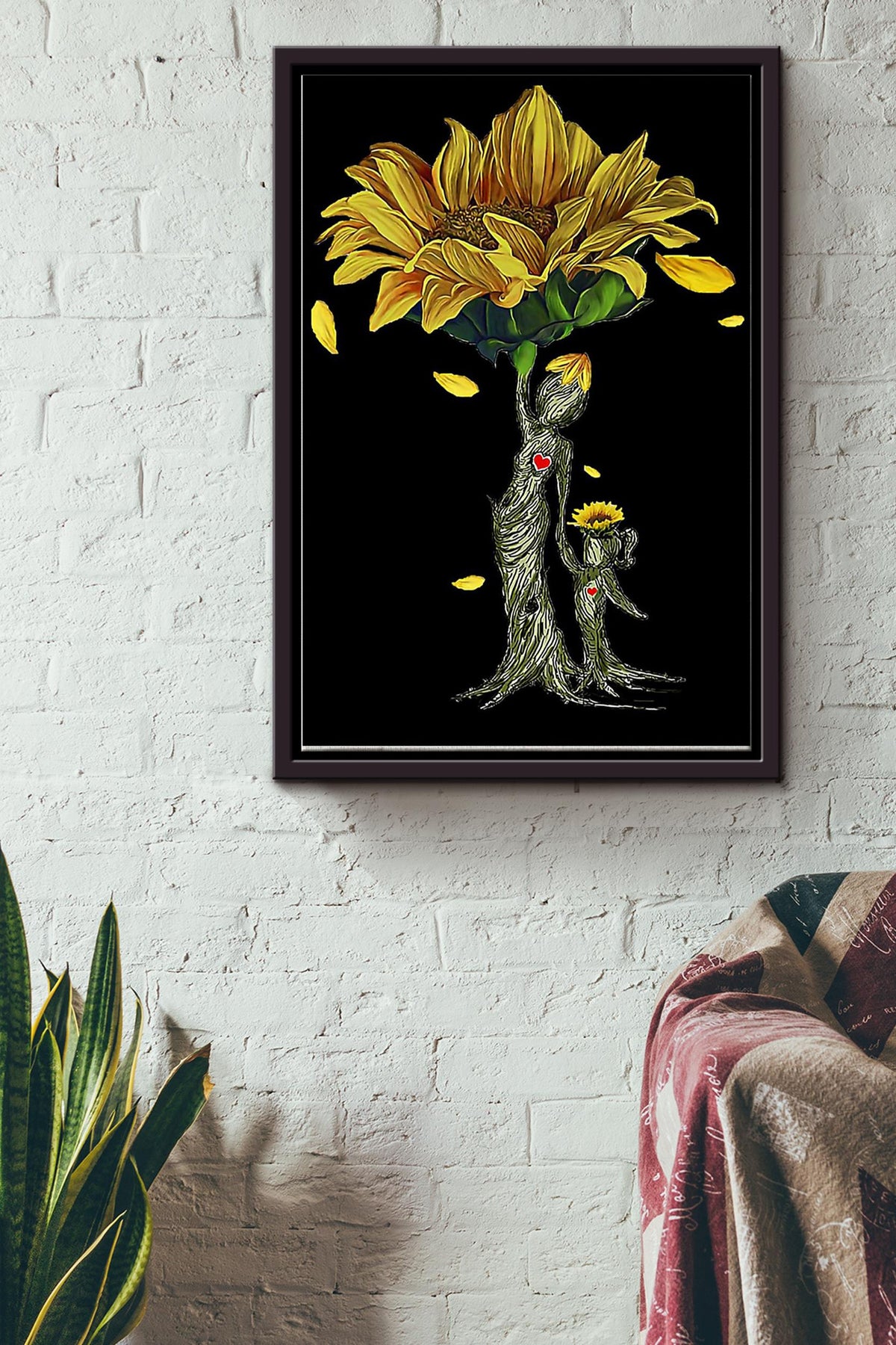 Sunflower Tree Mother And Daughter Poster Framed Matte Canvas