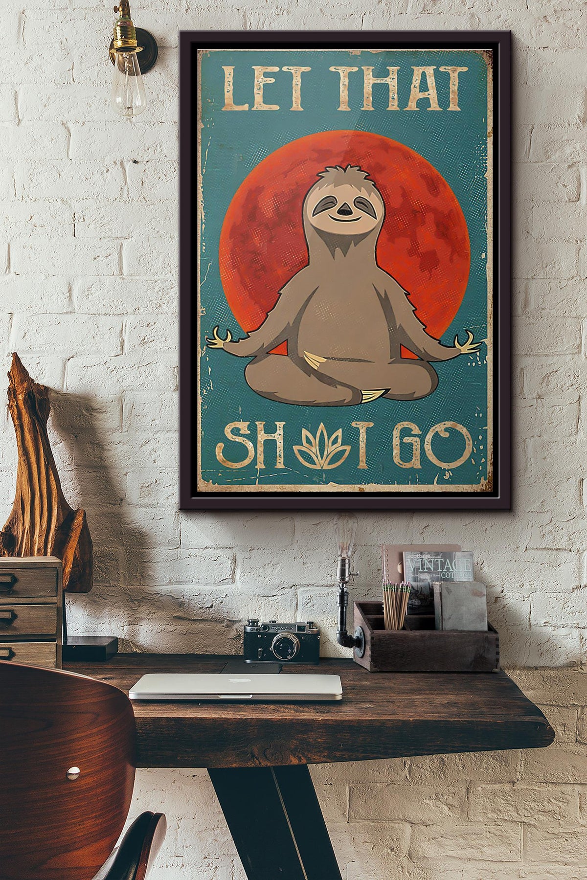 Sloth Let That Shit Go Poster Framed Matte Canvas