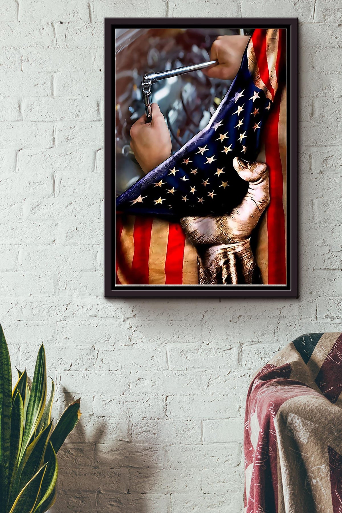 American Mechanic Working International Workers Day Poster Framed Matte Canvas