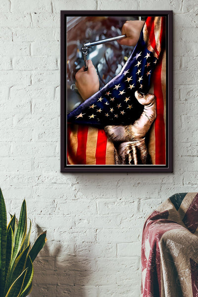 American Mechanic Working International Workers Day Poster Framed Matte Canvas