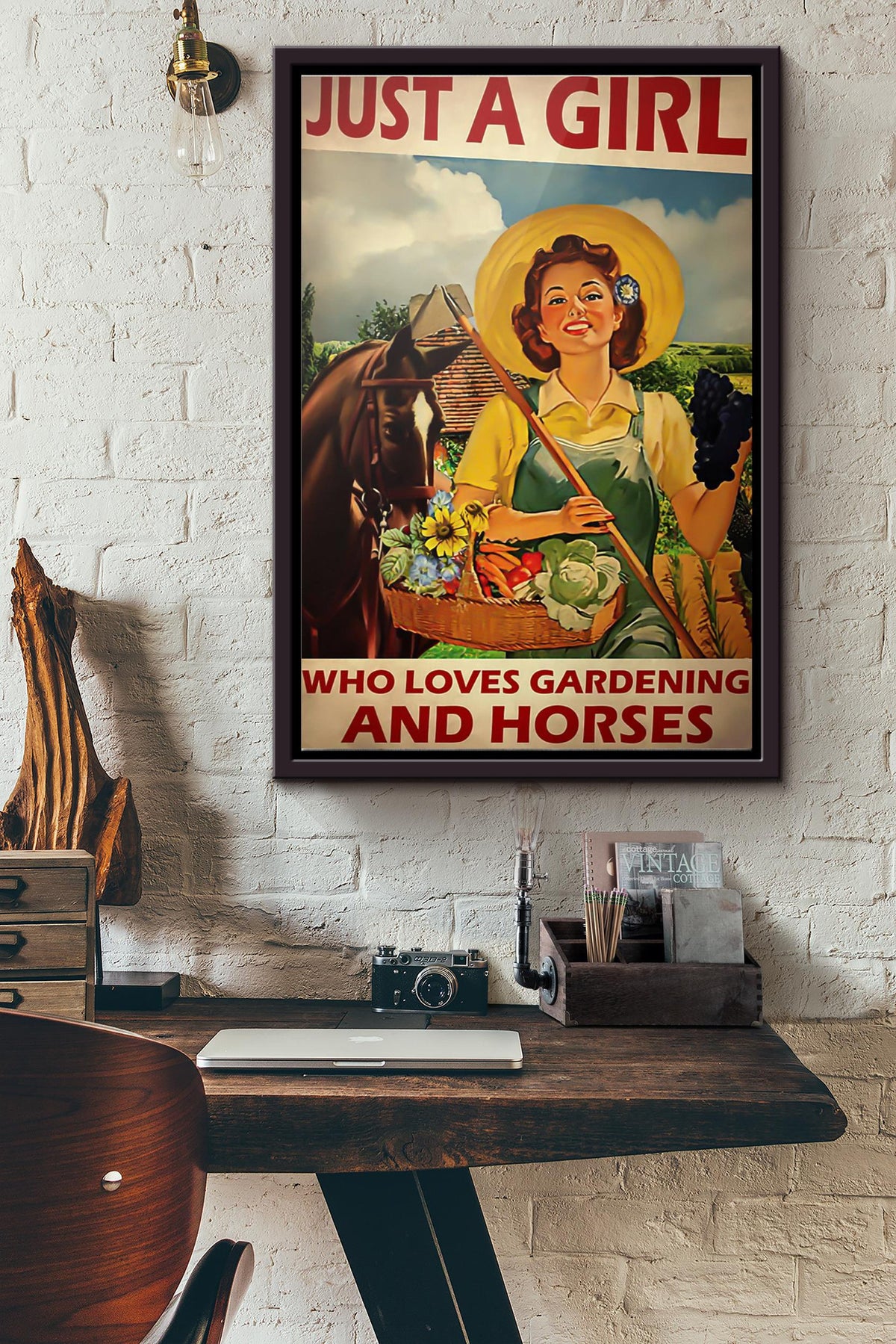 Just A Girl Who Loves Gardening And Horses Poster Framed Matte Canvas