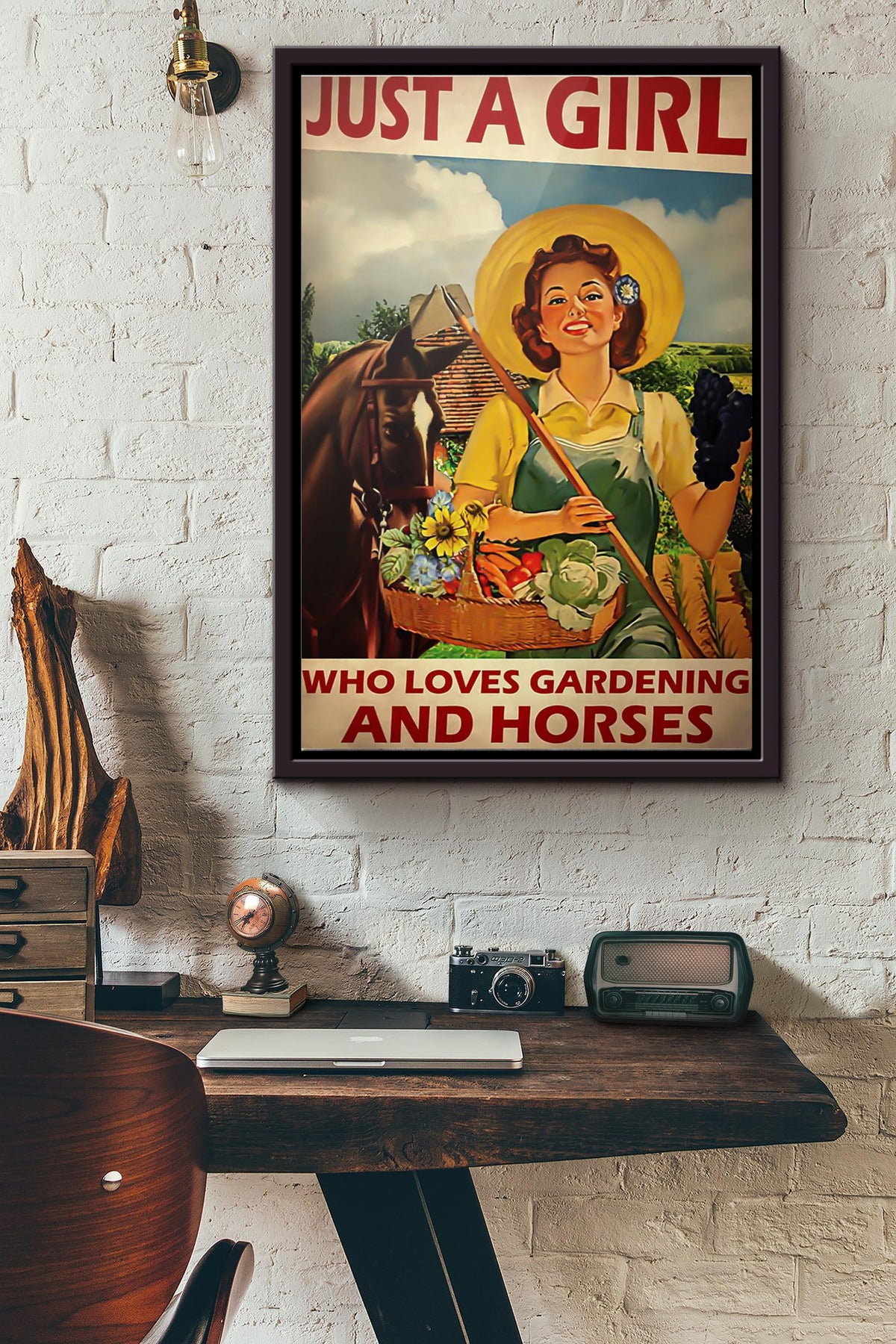Just A Girl Who Loves Gardening And Horses Poster Framed Matte Canvas