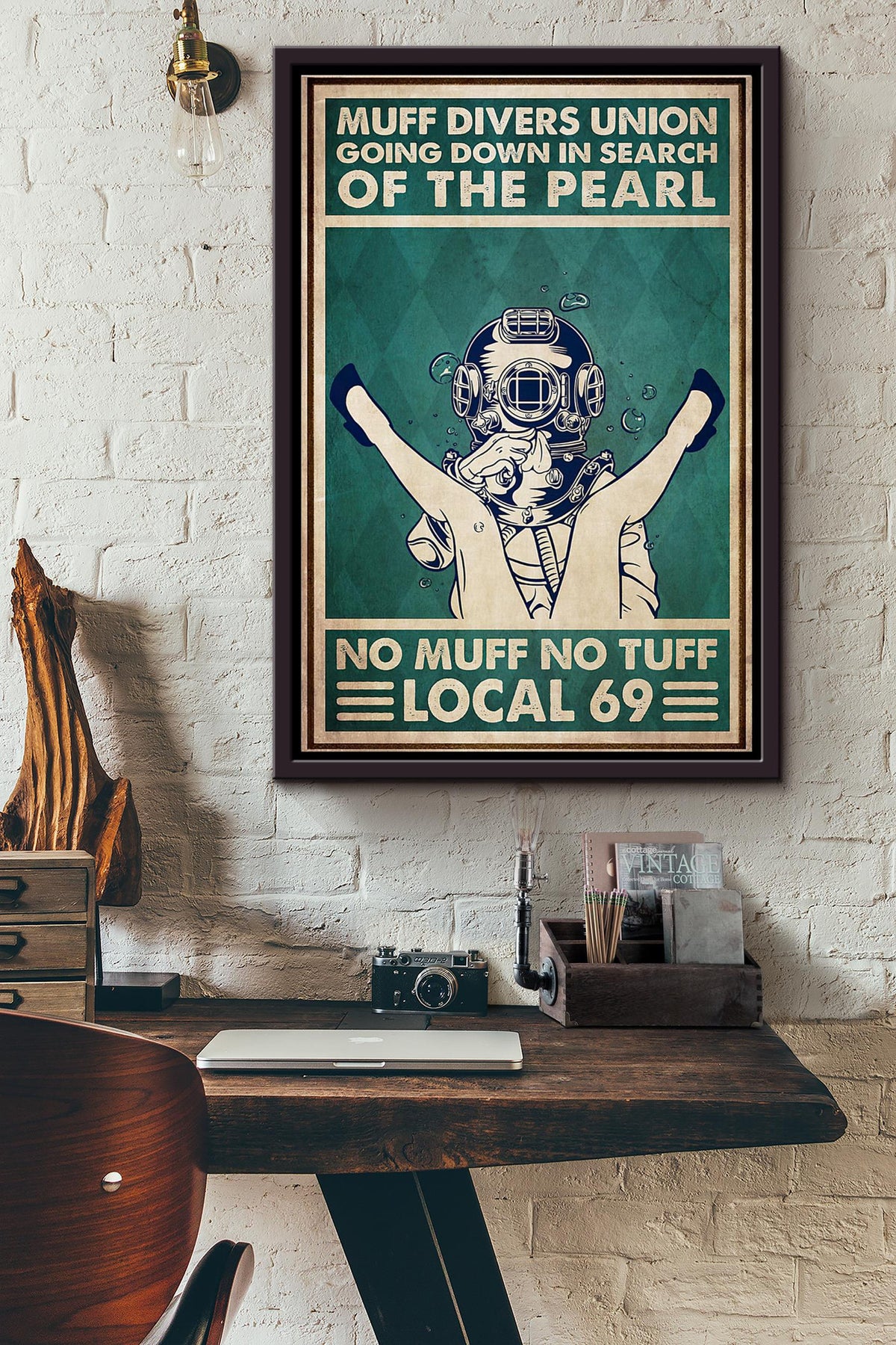 Muff Divers Union Local 69 Vintage Poster Framed Matte Canvas