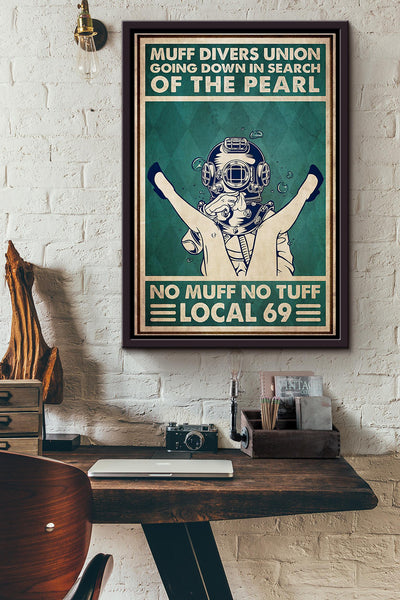Muff Divers Union Local 69 Vintage Poster Framed Matte Canvas