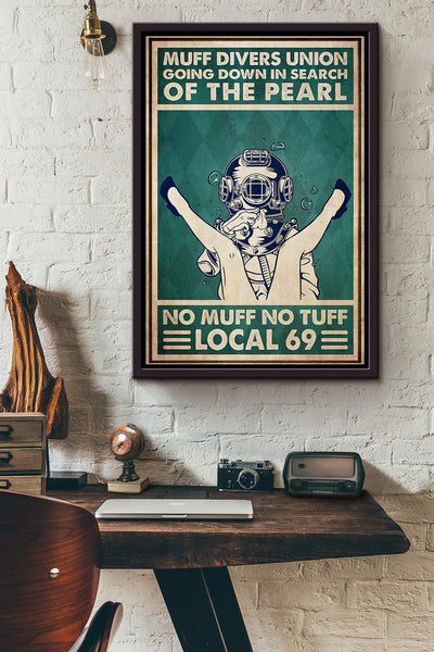 Muff Divers Union Local 69 Vintage Poster Framed Matte Canvas