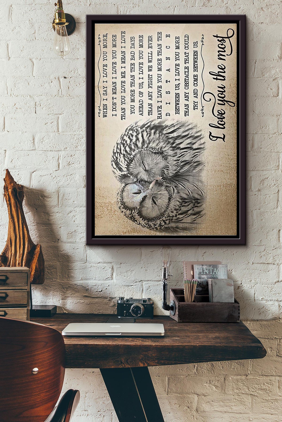 Owl I Love You The Most Poster Framed Matte Canvas