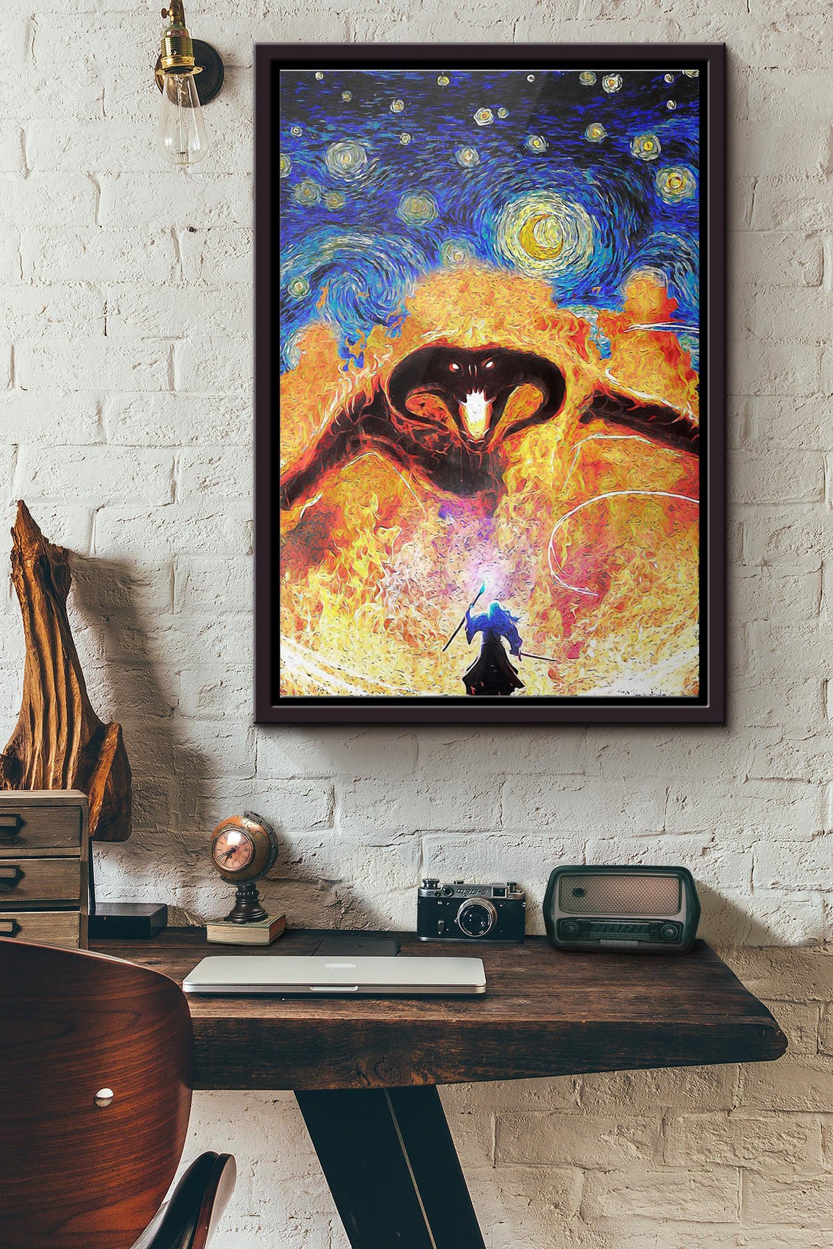 Balrog Lotr Fire Demon Starry Night Poster Framed Matte Canvas