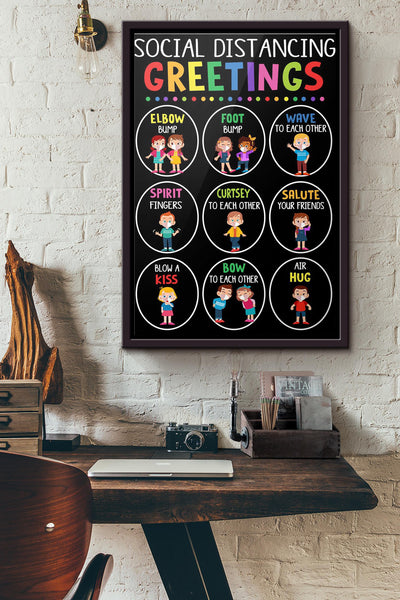 Classroom Social Distancing Greetings Poster Framed Matte Canvas