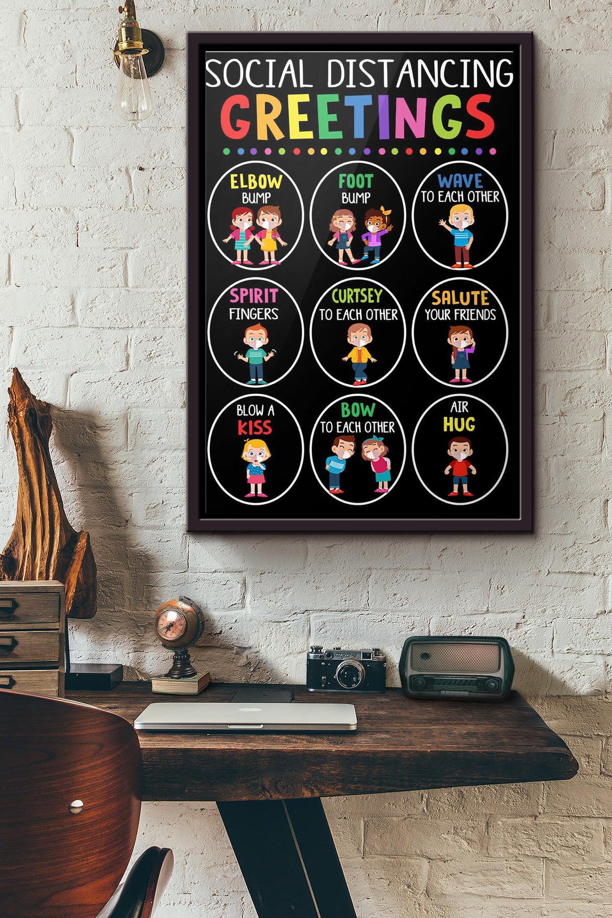 Classroom Social Distancing Greetings Poster Framed Matte Canvas