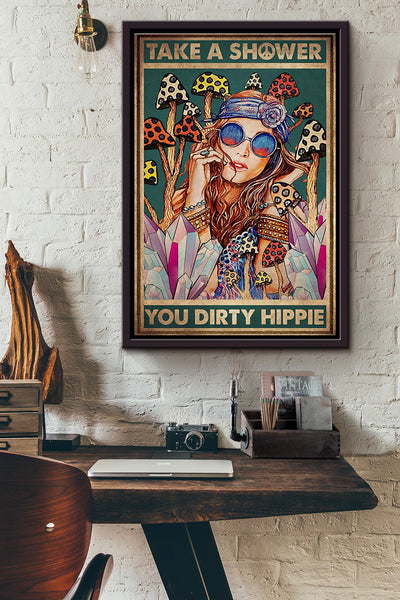 Mushroom Take A Shower You Dirty Hippie Poster Framed Matte Canvas