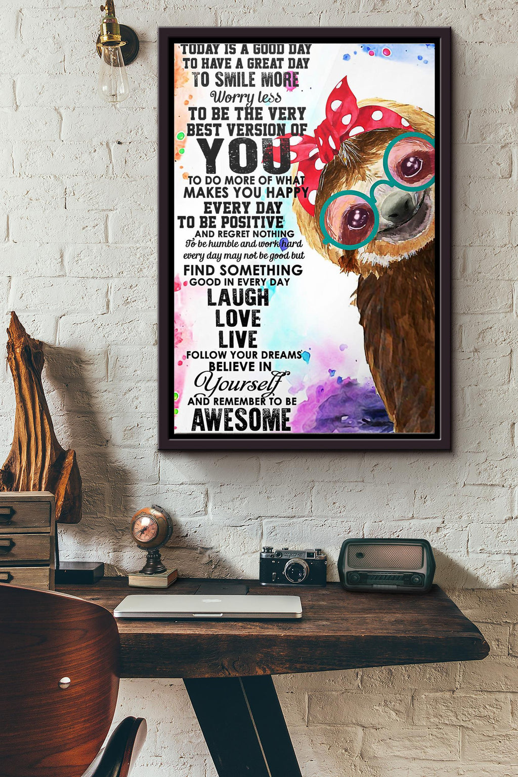 Today Is A Good Day Sloth Poster Framed Matte Canvas