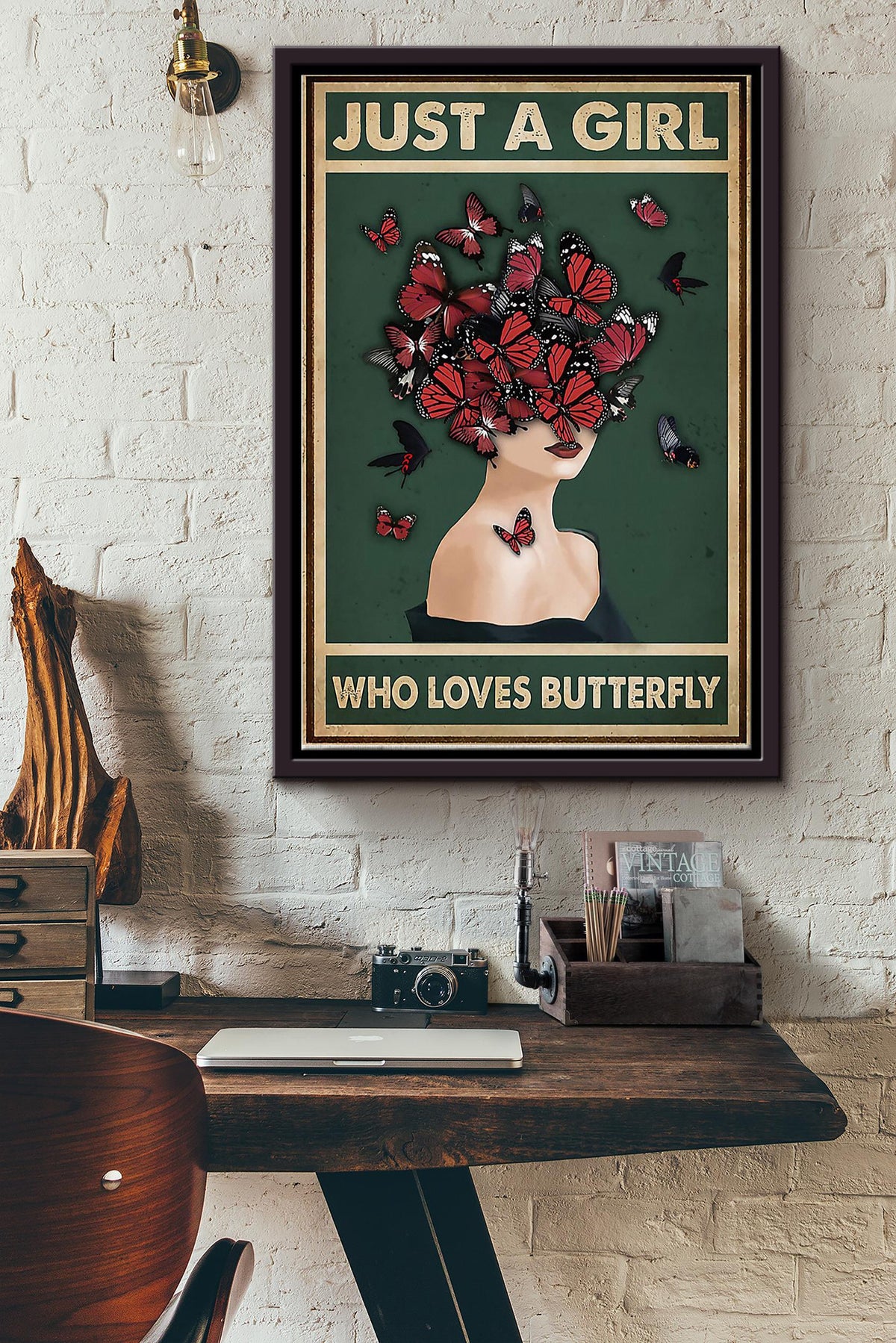 Butterfly Just A Girl Framed Matte Canvas