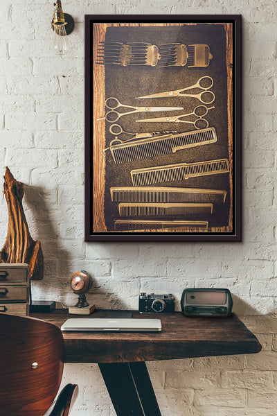 Hairdresser Vintage Tools Poster Framed Matte Canvas