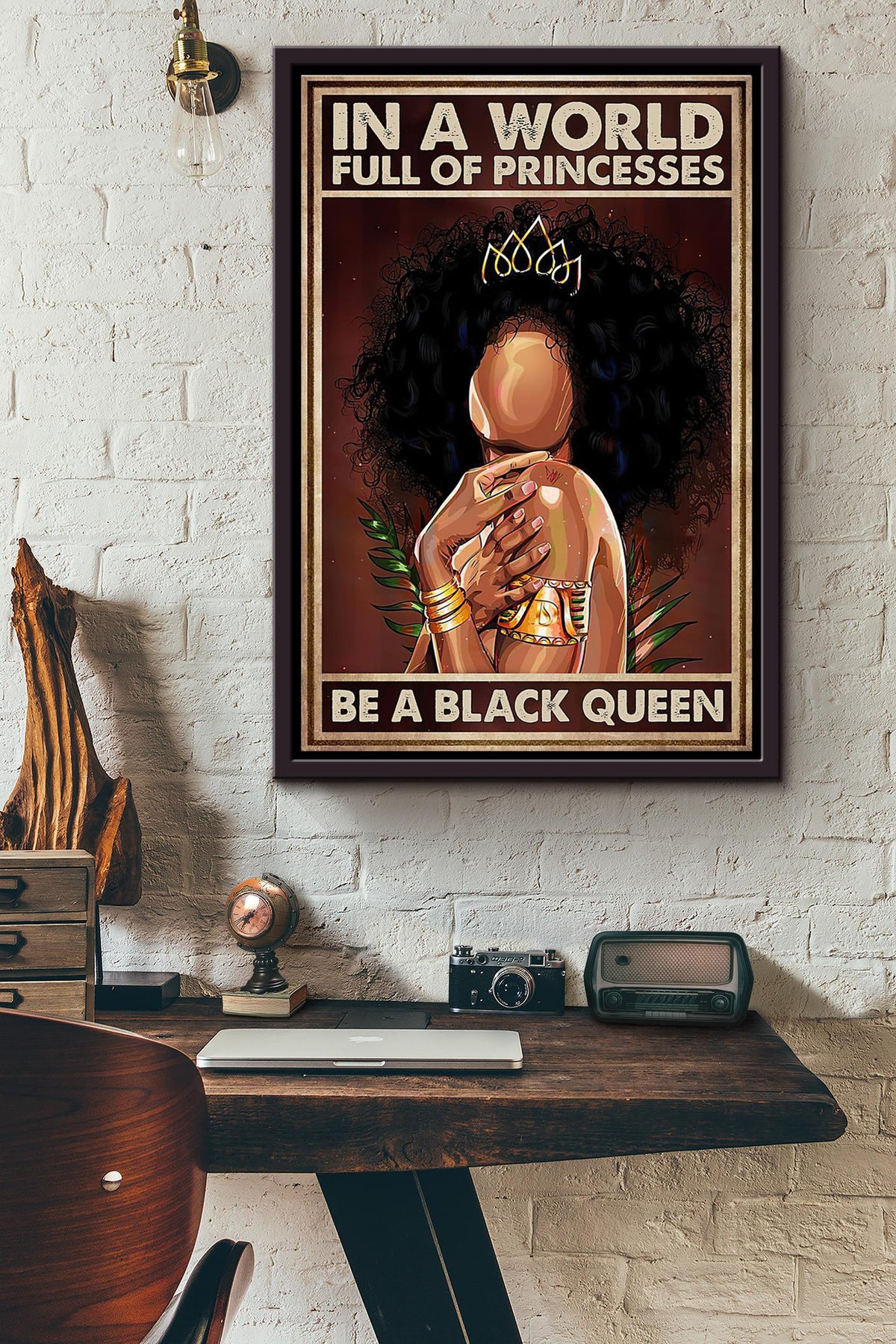 In A World Full Of Princesses Be A Black Queen Vintage Poster Framed Matte Canvas