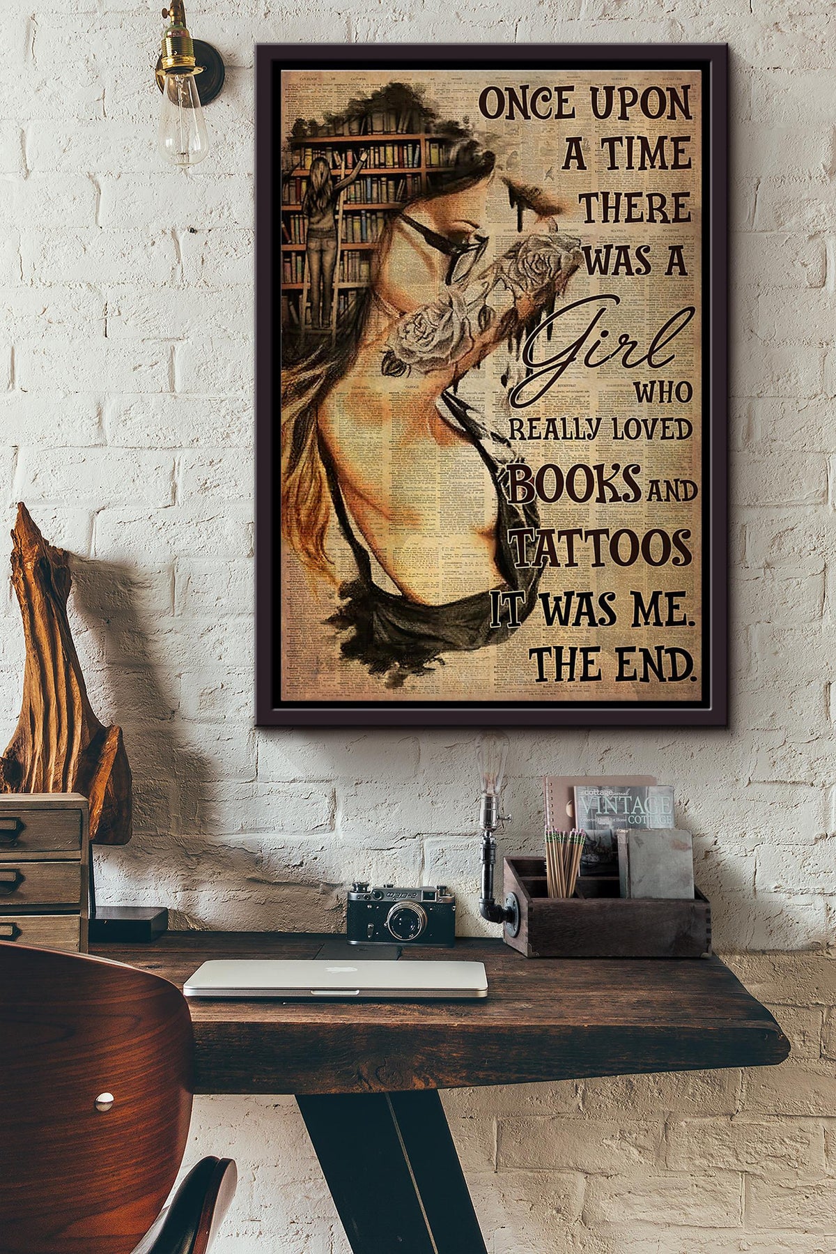 Once Upon A Time There Was A Girl Who Really Loved Books And Tattoos Dictionary Poster Framed Matte Canvas