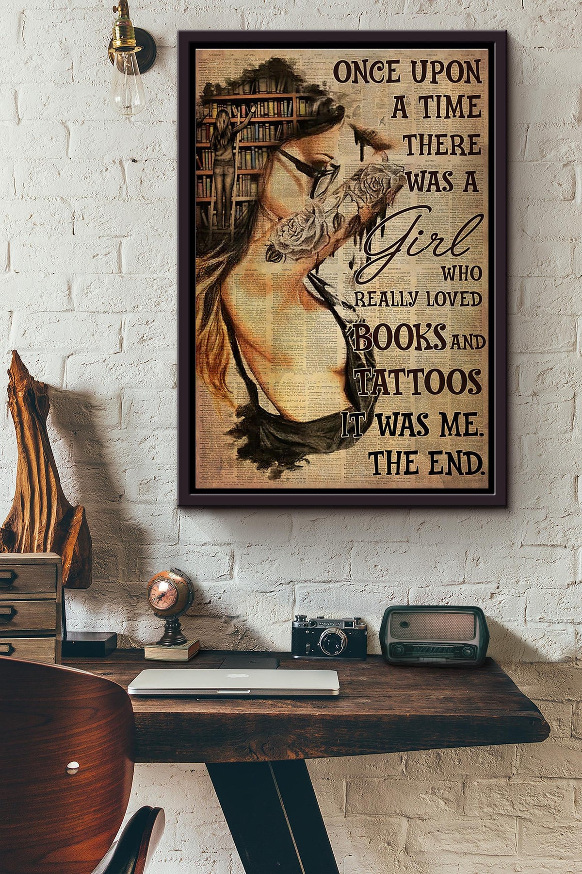 Once Upon A Time There Was A Girl Who Really Loved Books And Tattoos Dictionary Poster Framed Matte Canvas