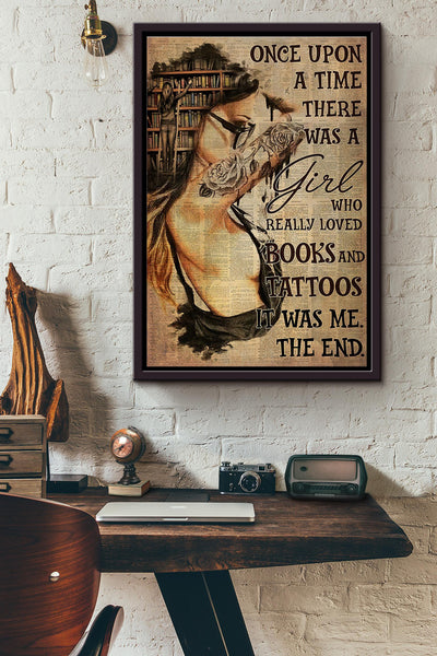 Once Upon A Time There Was A Girl Who Really Loved Books And Tattoos Dictionary Poster Framed Matte Canvas