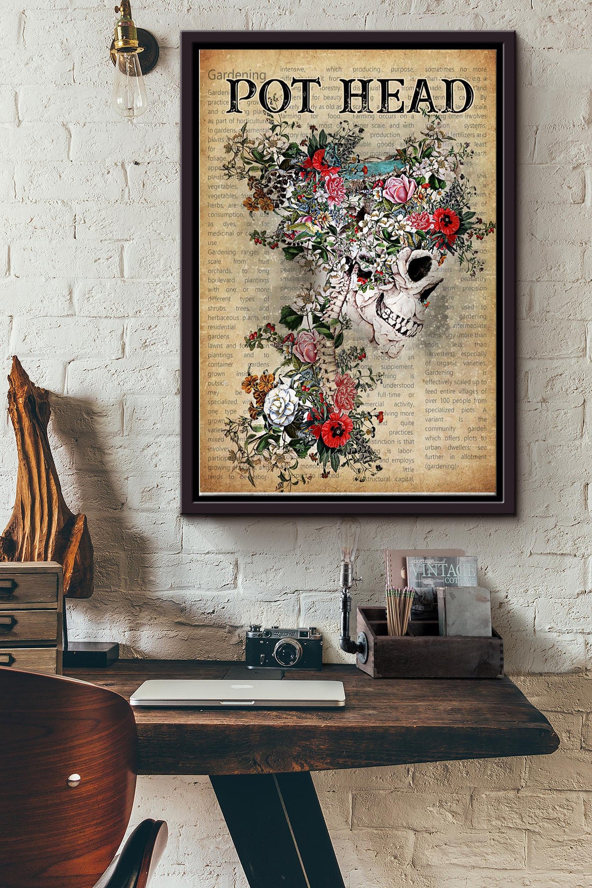 A Bone With Flowers Pot Head Poster Framed Matte Canvas