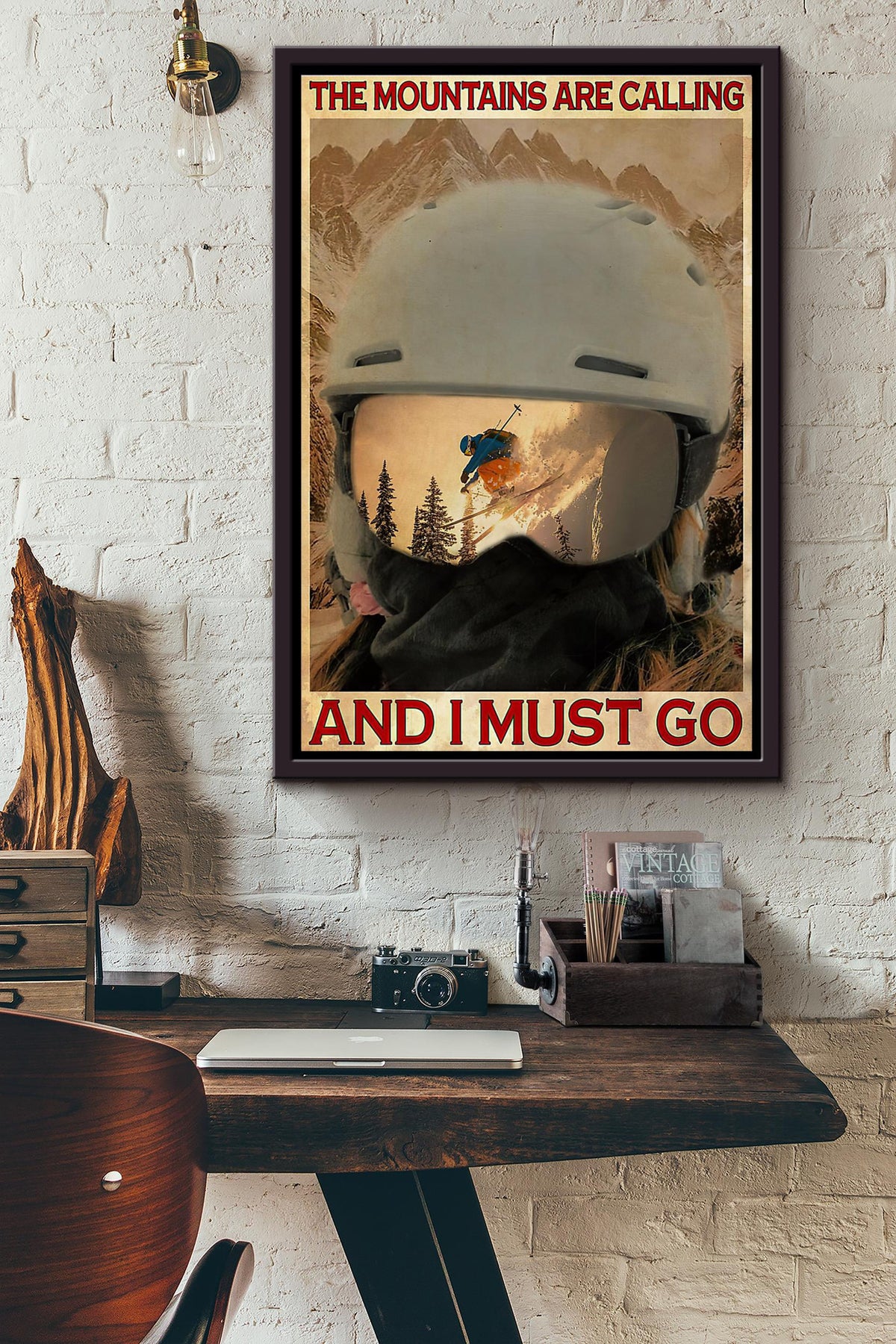Skiing View The Moutains Are Calling And I Must Go Poster Framed Matte Canvas