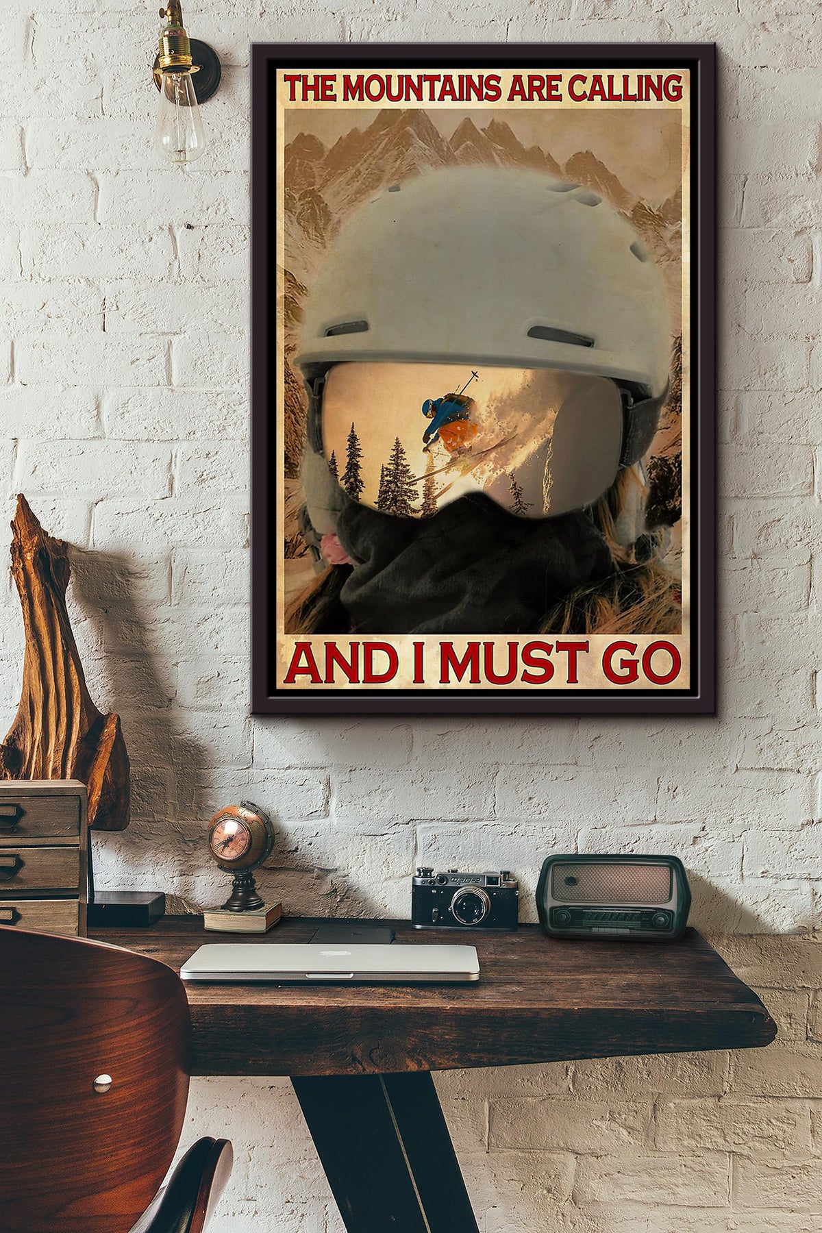 Skiing View The Moutains Are Calling And I Must Go Poster Framed Matte Canvas