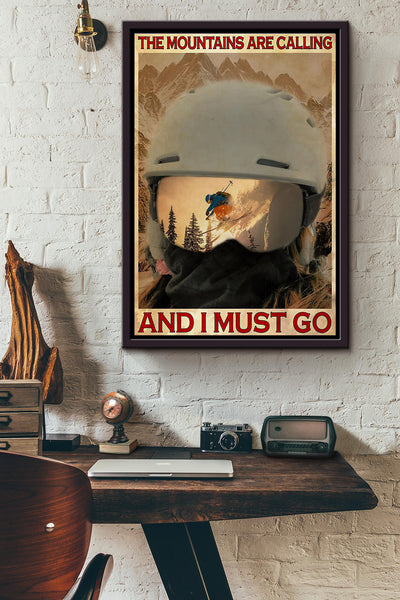 Skiing View The Moutains Are Calling And I Must Go Poster Framed Matte Canvas