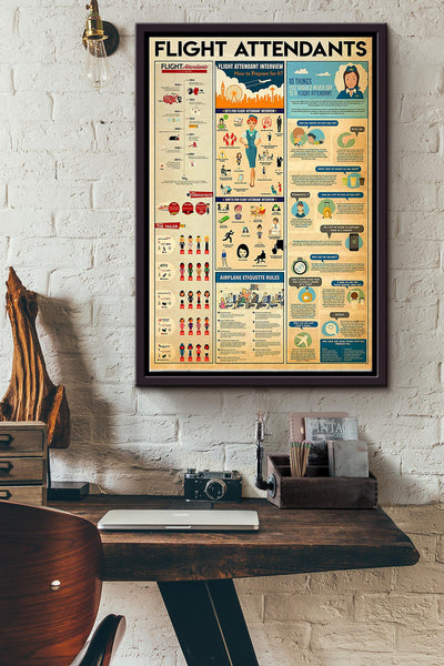 Flight Attendants Basic Information Knowledge - Aviation Knowledge Wall Art - Gift For Flight Engineer Flight Attendants Pilot Framed Matte Canvas Framed Prints, Canvas