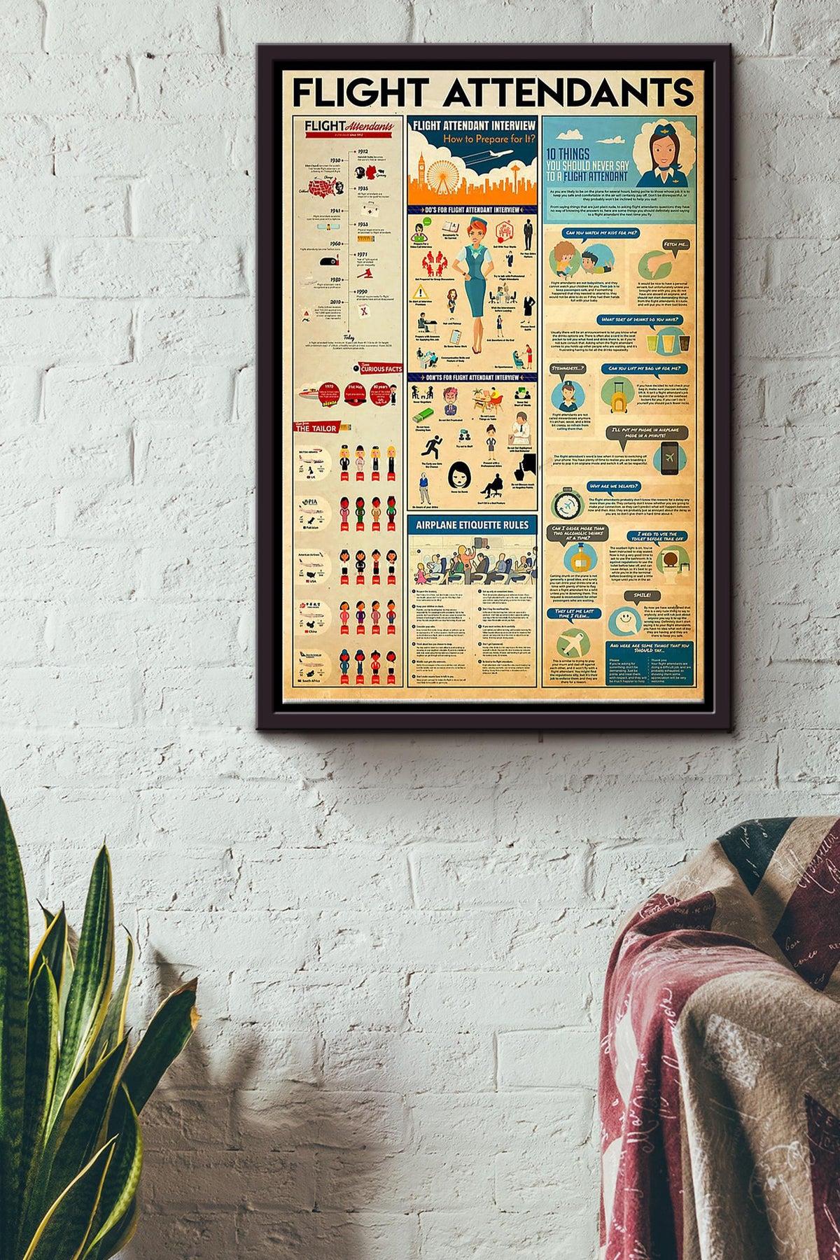 Flight Attendants Basic Information Knowledge - Aviation Knowledge Wall Art - Gift For Flight Engineer Flight Attendants Pilot Framed Matte Canvas Framed Prints, Canvas