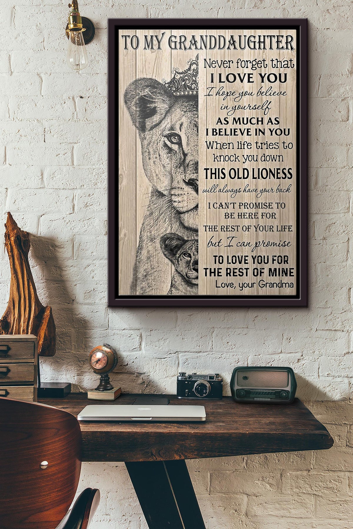 To My Granddaughter Lion Poster Framed Matte Canvas