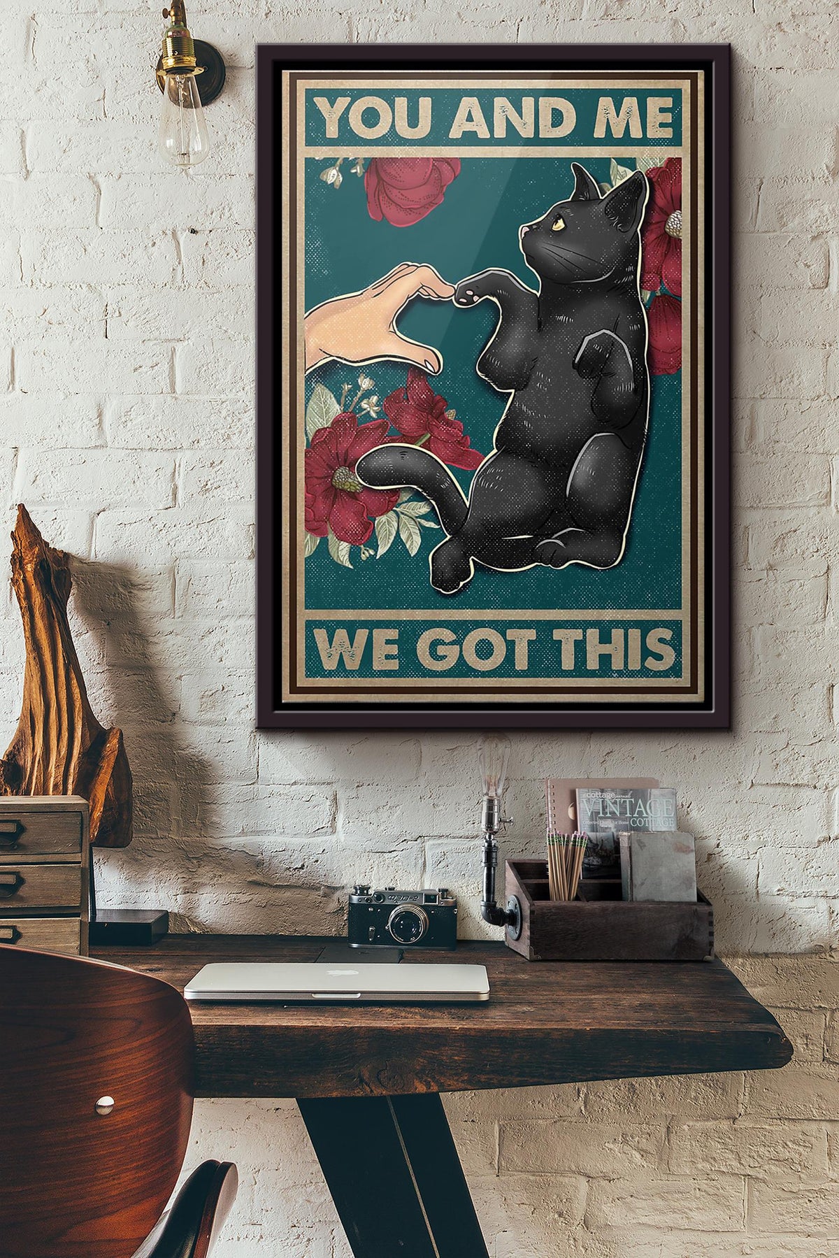 Cat Paw And Hand You And Me We Got This Poster Framed Matte Canvas