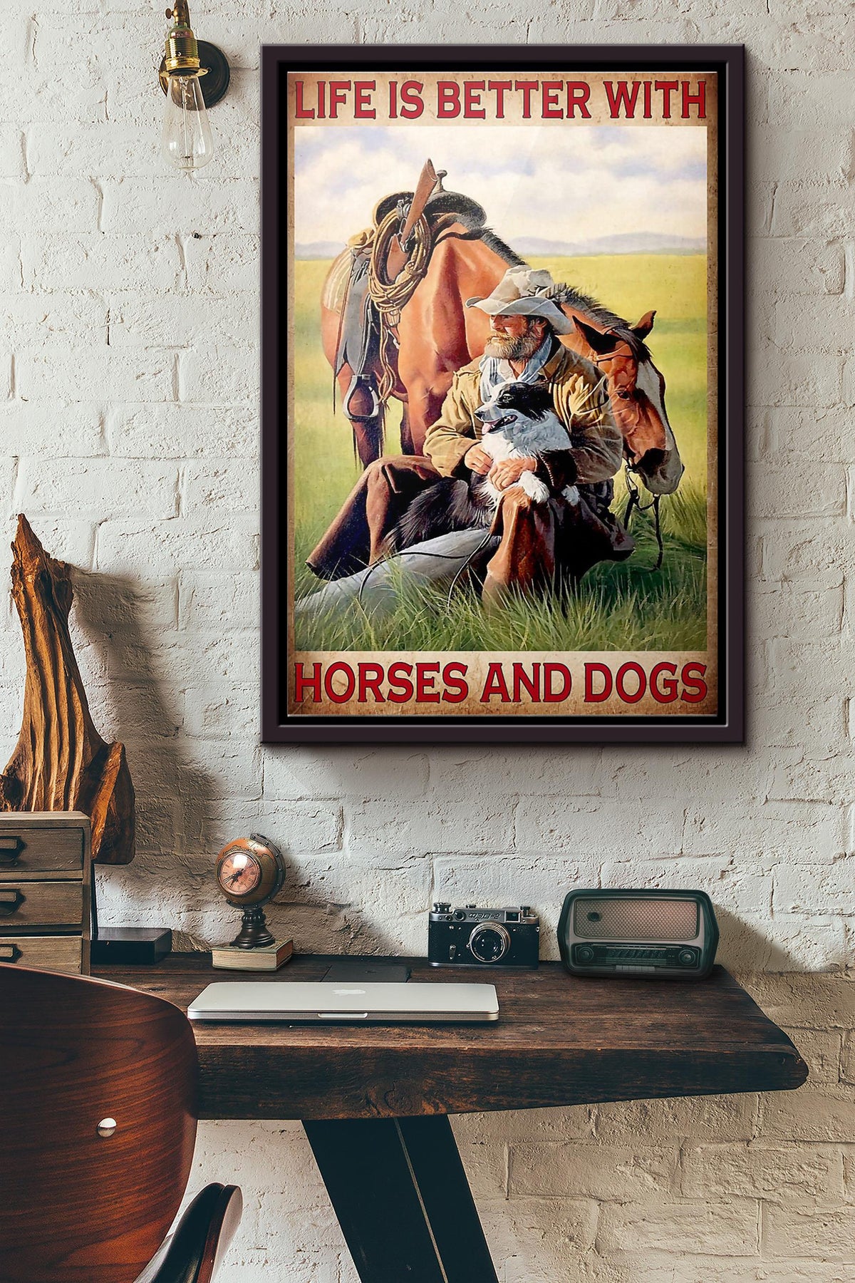 Life Is Better With Horses And Dogs Poster Framed Matte Canvas