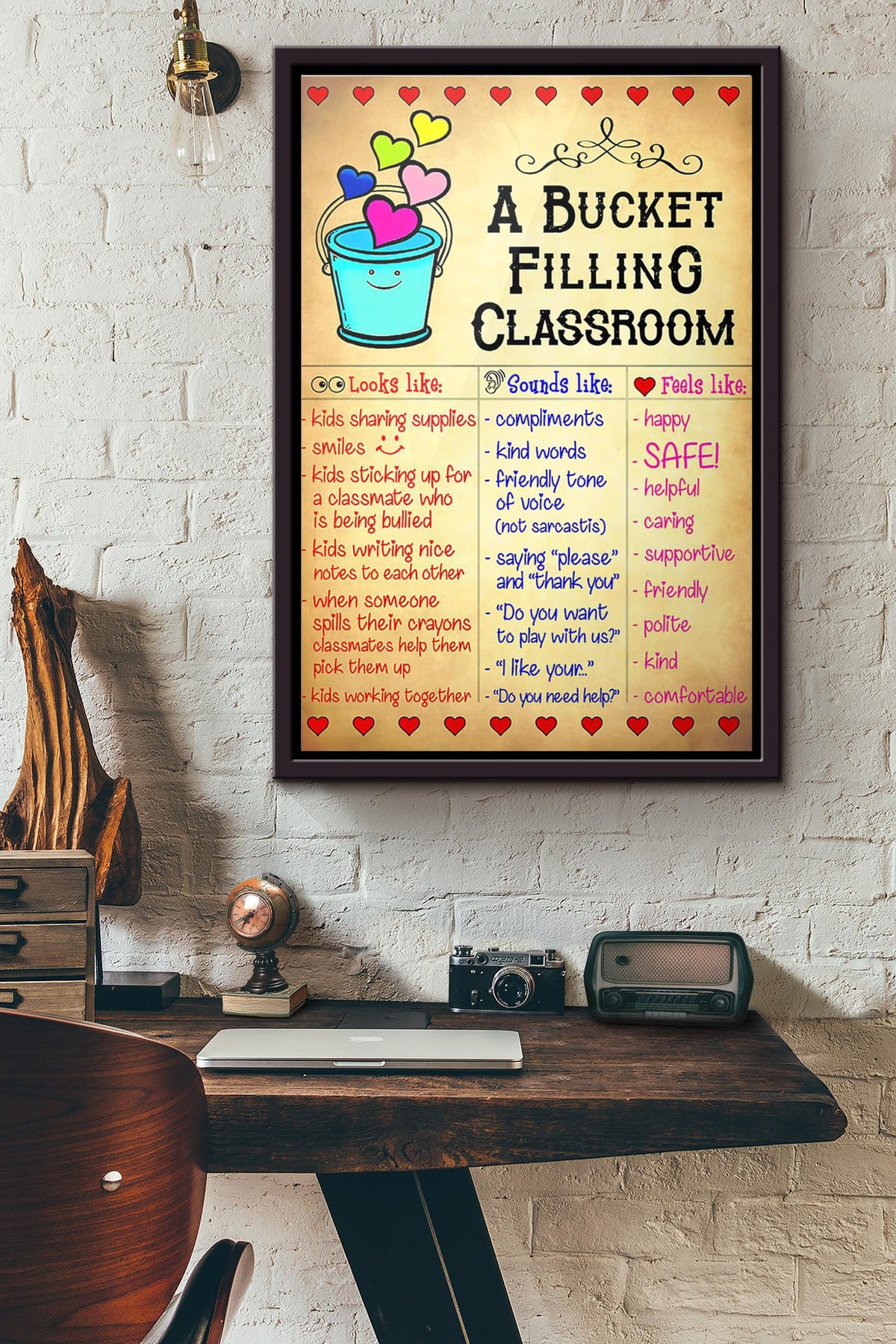 A Bucket Filling Classroom Teacher Poster Framed Matte Canvas