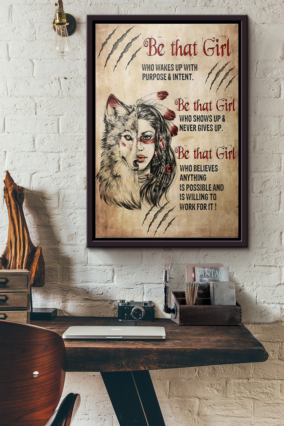 Native Wolf Be That Girl Poster Framed Matte Canvas