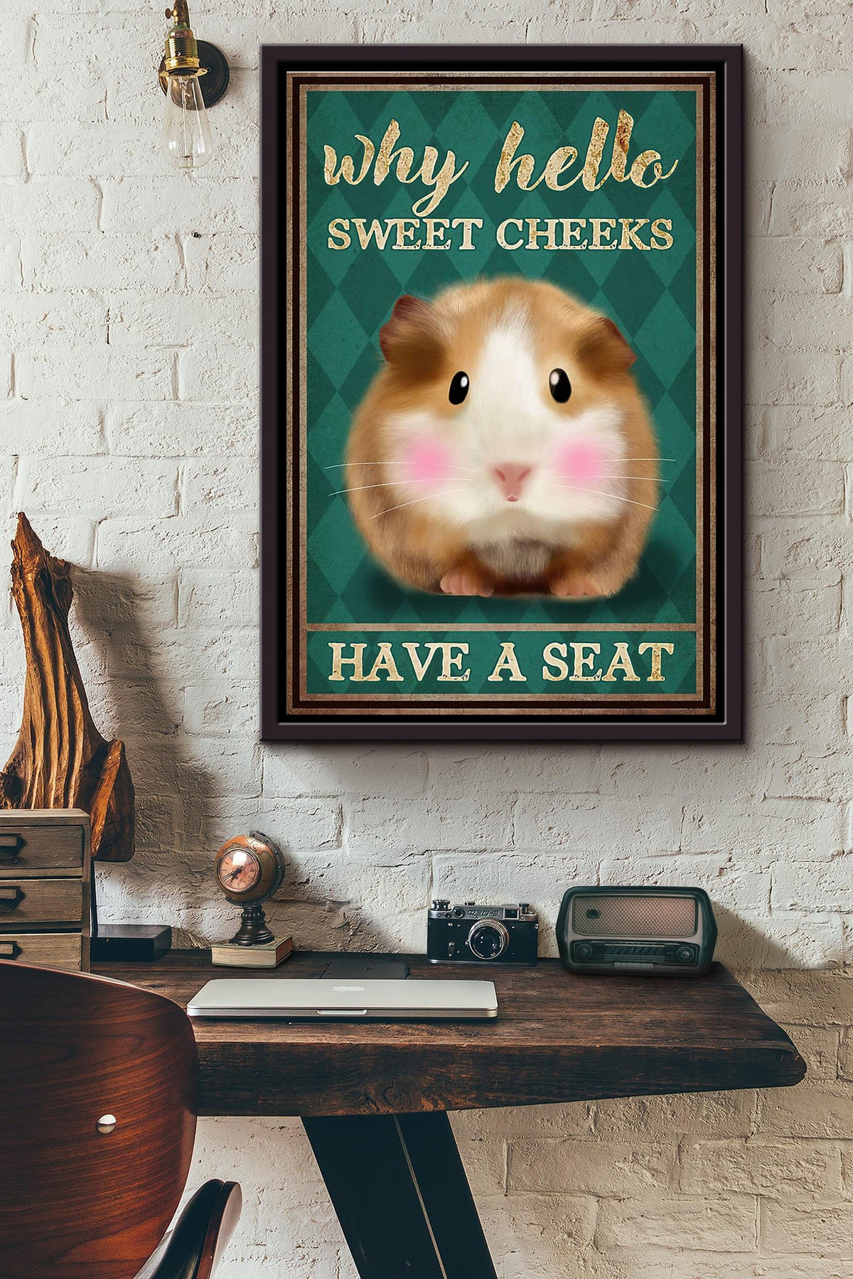 Hamster Why Hello Sweet Cheeks Have A Seat Poster Framed Matte Canvas