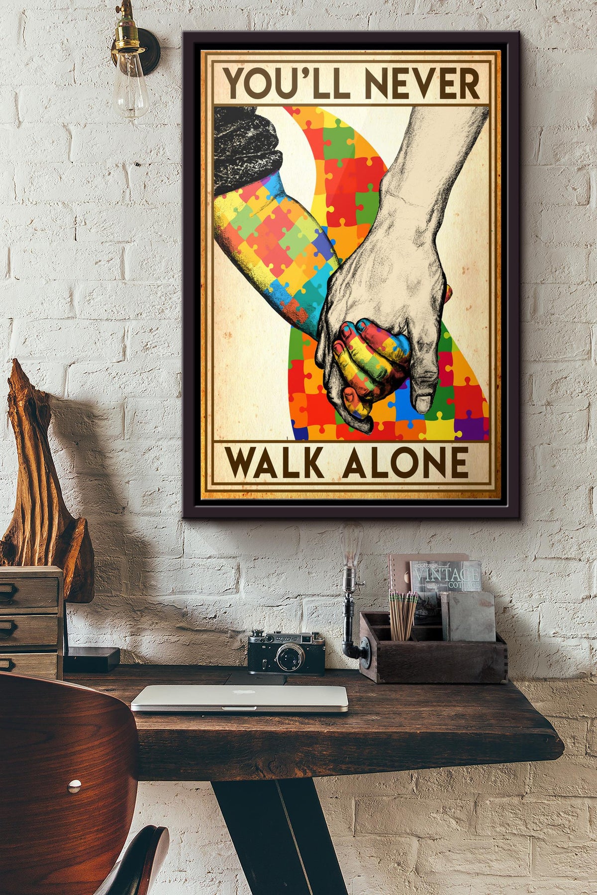 Autism Youll Never Walk Alone Poster Framed Matte Canvas