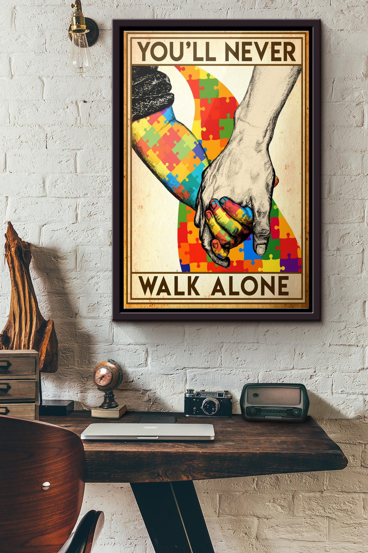 Autism Youll Never Walk Alone Poster Framed Matte Canvas
