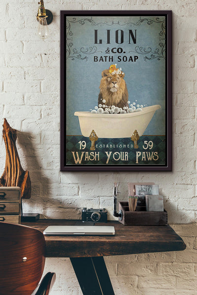 Lion Company Bath Soap Wash Your Paws Poster Framed Matte Canvas