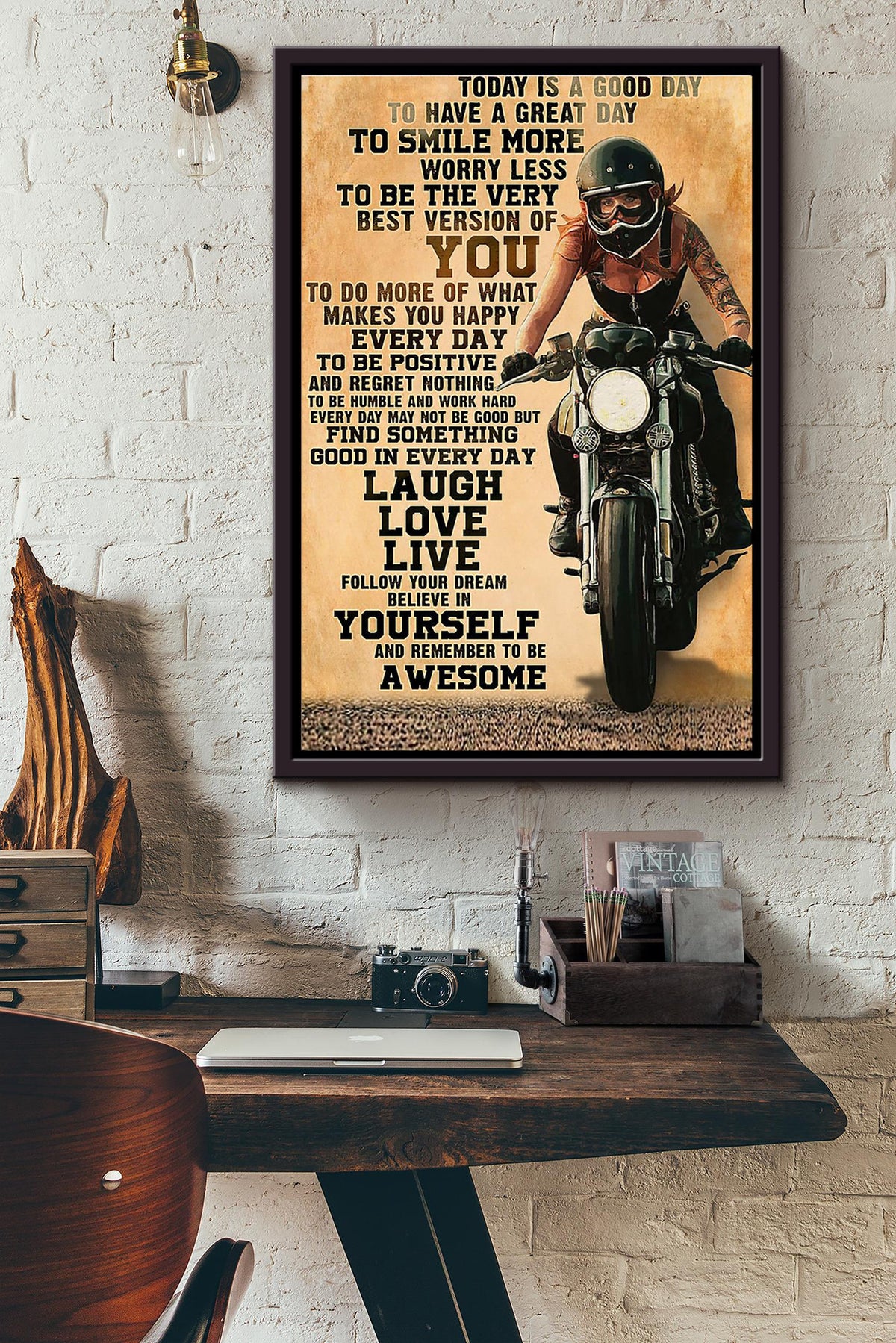 Biker Today Is A Good Day To Have A Great Day Poster Framed Matte Canvas