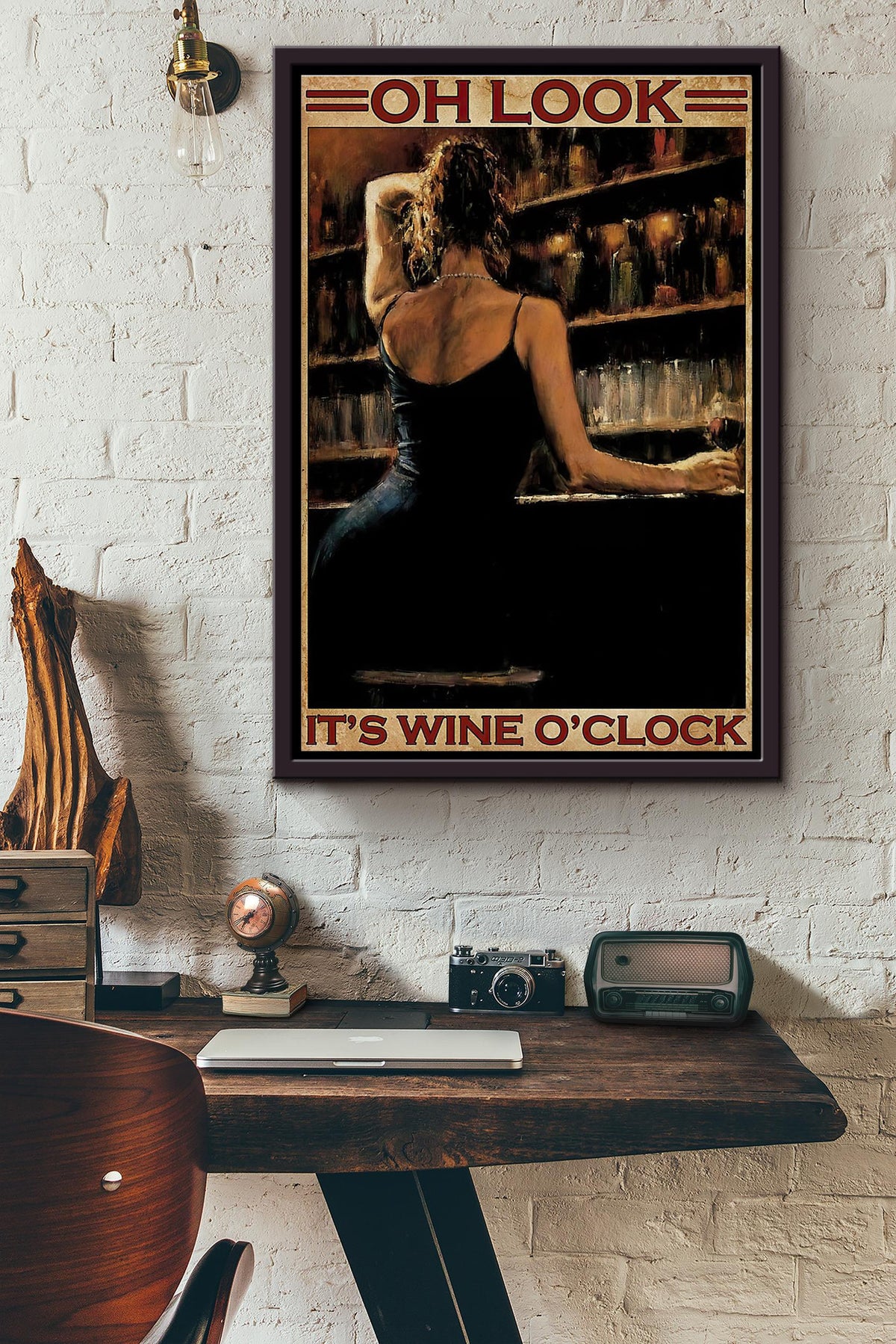 Bartender Oh Look Its Wine Its Wine Oclock Poster Framed Matte Canvas