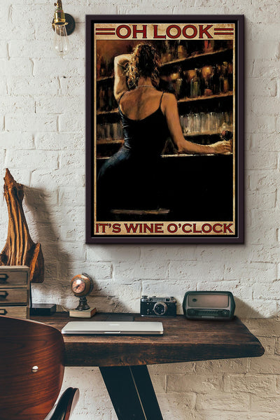 Bartender Oh Look Its Wine Its Wine Oclock Poster Framed Matte Canvas