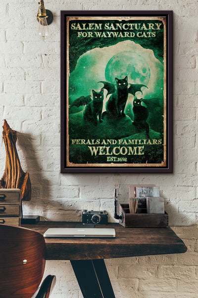 Devil Cats Ferals And Familiars Moonlight Poster Framed Matte Canvas