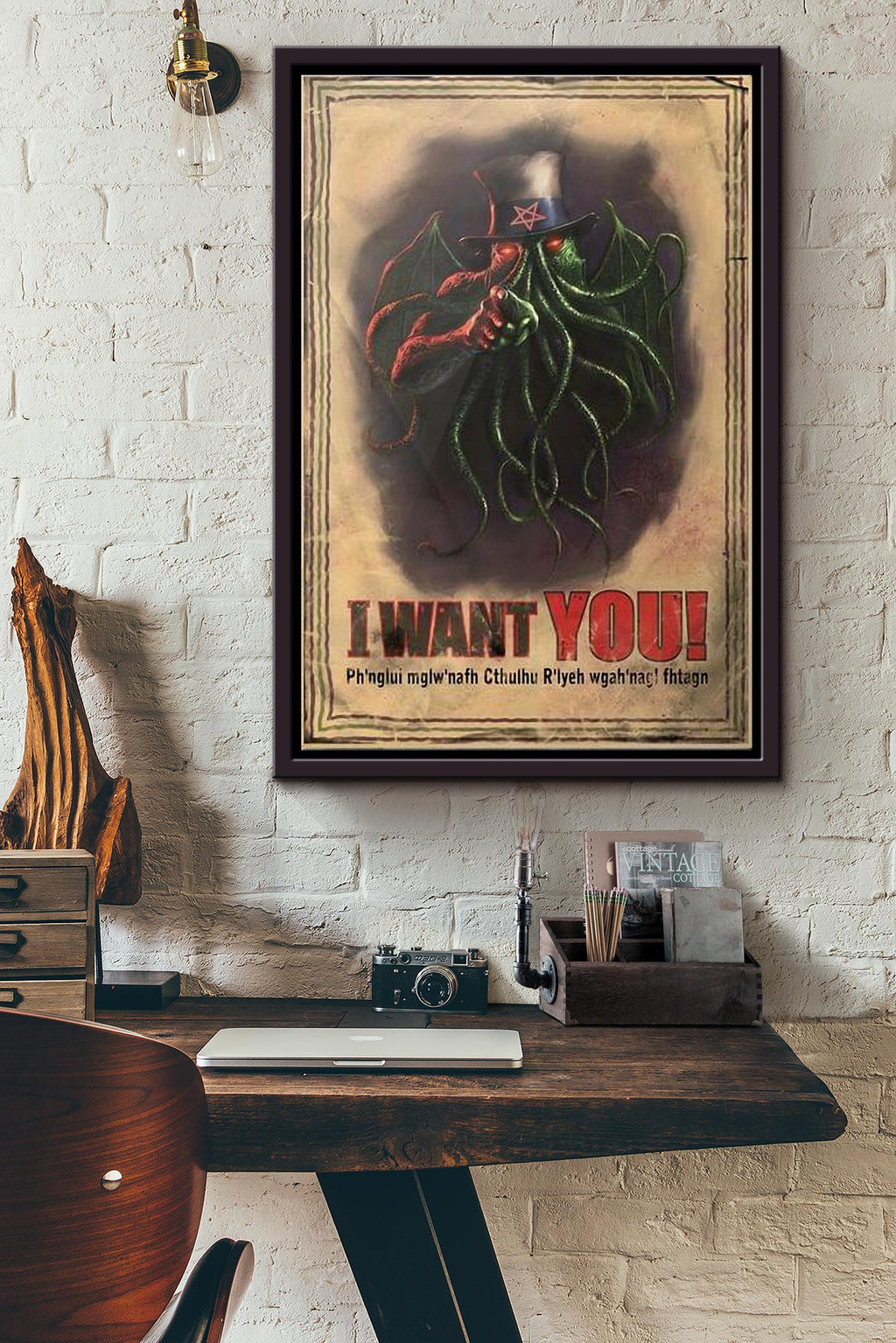 Cthulhu I Want You Poster Framed Matte Canvas