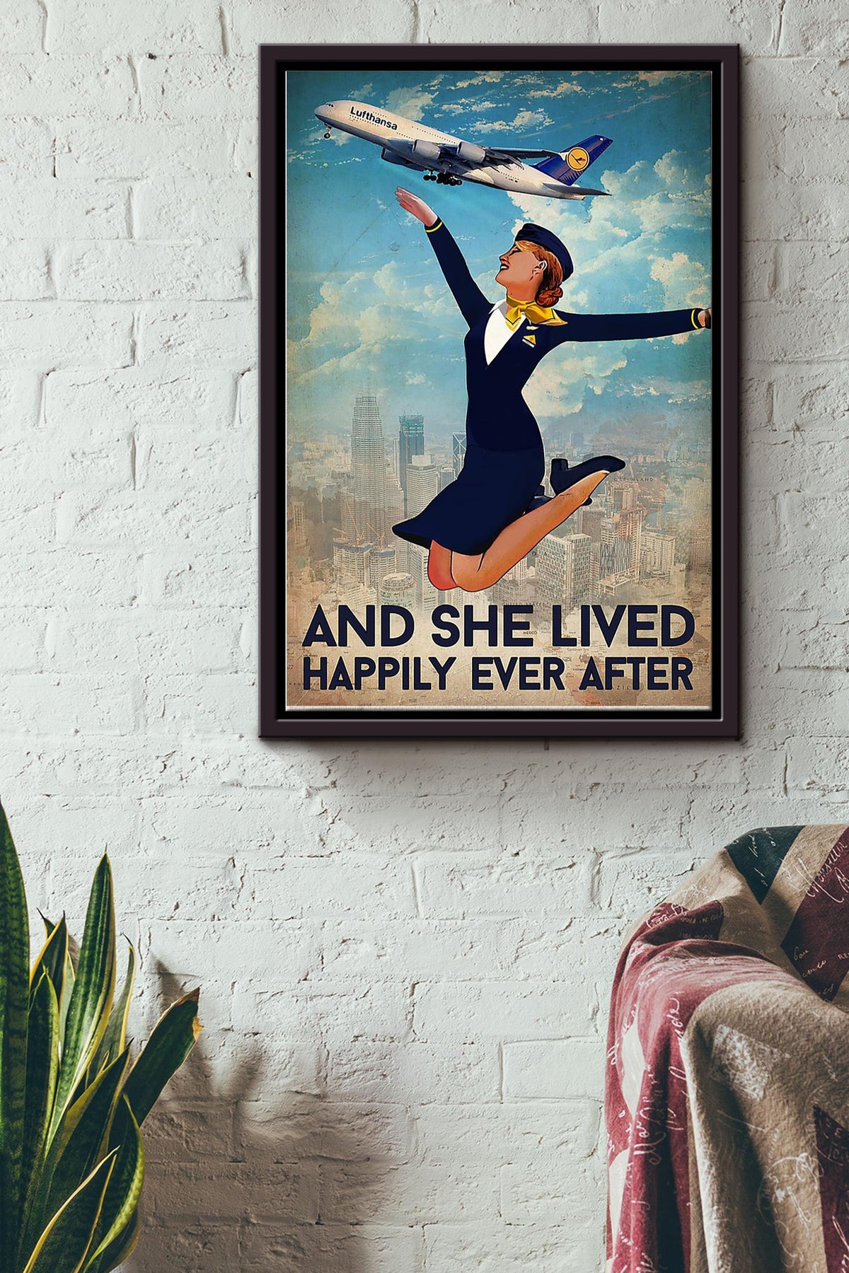 She Is A Flight Attendants And She Lived Happily Ever After Poster Framed Matte Canvas